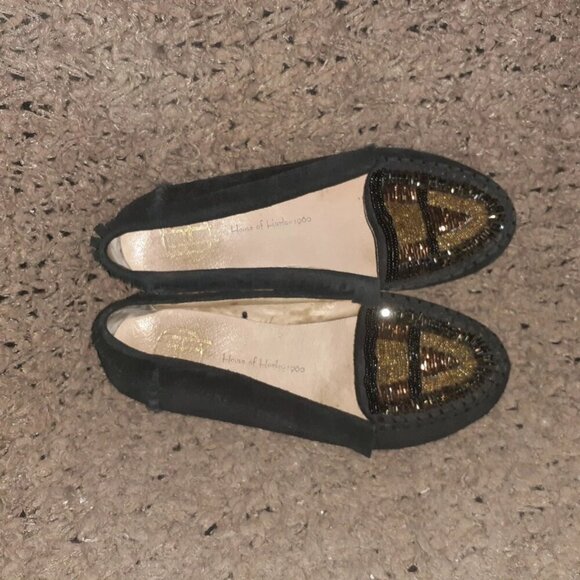 HOUSE OF HARLOW-1960 Millie-Black Suede Beaded Moccasins-Size 36-Excellent - Picture 6 of 7